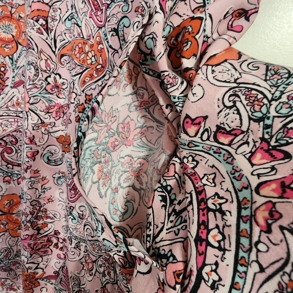 J Jill Boho Dress Full Length Maxi Short Sleeve Floral Rayon Paisley Size Med. - Picture 9 of 15